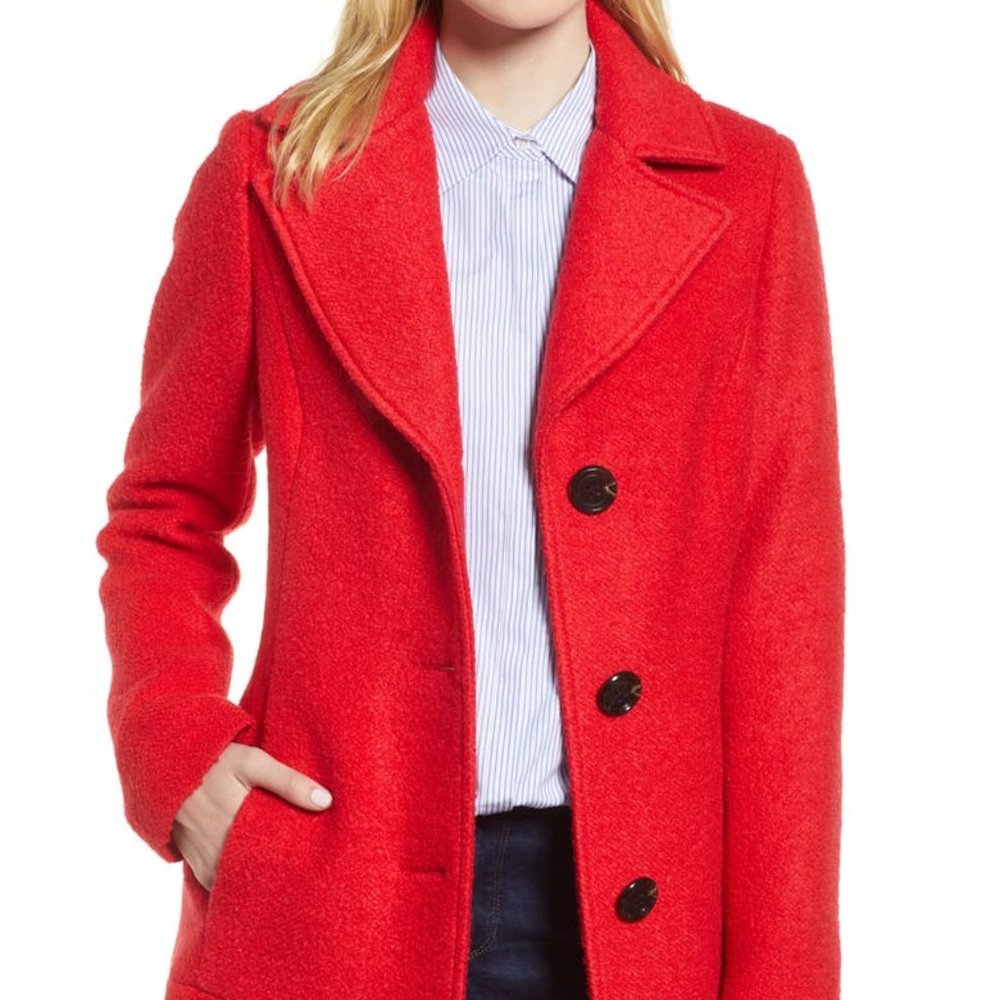kensie Notch Lapel Peplum Coat Crimson Red